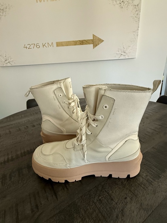 UGG Cream High-Top Platform Lace-Up Boots with Tan Sole main image 4